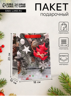 Пакет подарочный новогодний ламинированный «Игрушки в снегу», 18×23×10 см