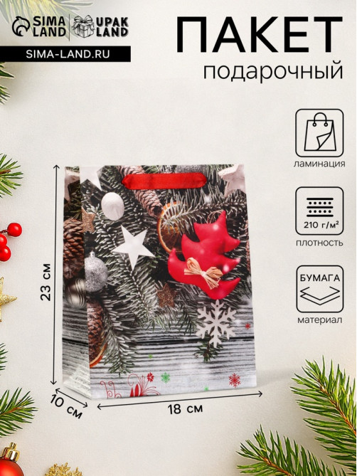 Пакет подарочный новогодний ламинированный «Игрушки в снегу», 18×23×10 см