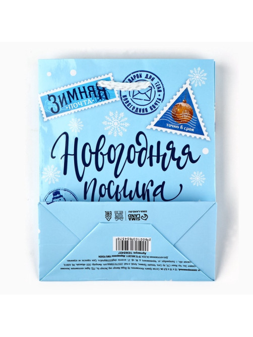 Пакет подарочный новогодний ламинированный «Новогодняя посылка», S 12×15×5.5 см