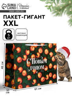 Пакет новогодний ламинированный подарочный «С Новым годом», XXL 61×46×20 см