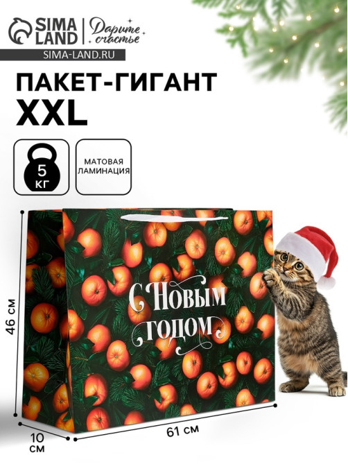 Пакет новогодний ламинированный подарочный «С Новым годом», XXL 61×46×20 см