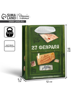 Пакет подарочный ламинированный, упаковка, «23 февраля», S 12×15×5.5 см