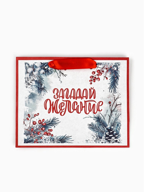 Пакет подарочный новогодний крафтовый, «Загадай желание», 23×18×10 см