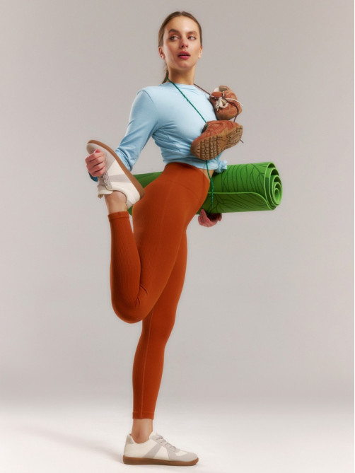Легинсы спортивные женские MINAKU: SPORTLY, коричневые, размер 46 (L)