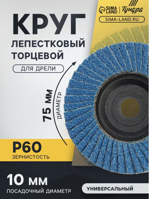 Круг лепестковый торцевой ТУНДРА, 75×10 мм, Р60