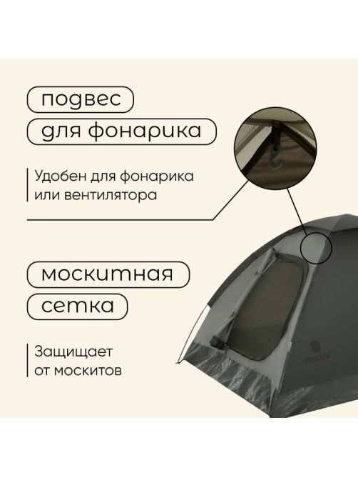 Палатка туристическая 2-местная maclay terskol 2, 205×150×105 см, трекинговая, однослойная, зелёная