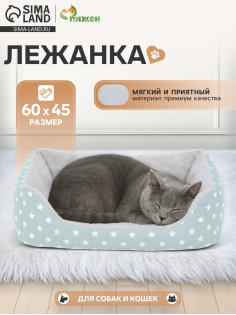 Лежанка для животных «Звезды», 60×45×15 см, серая