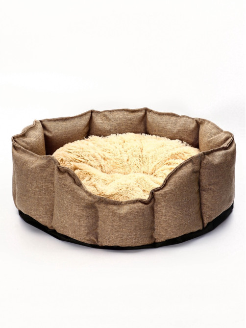 Лежанка для кошек и собак, 65×50×20 см, рогожка, искусственный мех, коричневая