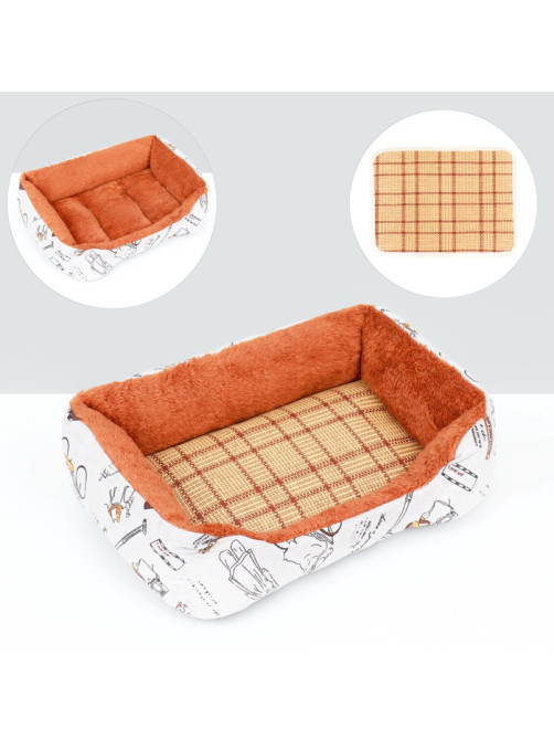 Лежанка для животных, 45×30×15 см, двухсторонняя подушка, белая, оранжевая