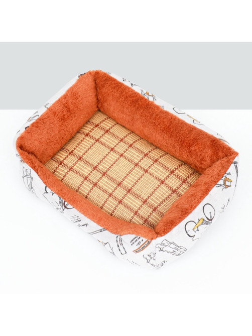 Лежанка для животных, 45×30×15 см, двухсторонняя подушка, белая, оранжевая