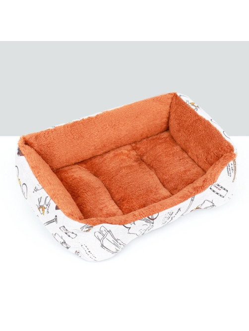 Лежанка для животных, 45×30×15 см, двухсторонняя подушка, белая, оранжевая
