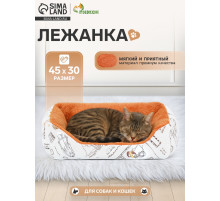 Лежанка для животных, 45×30×15 см, двухсторонняя подушка, белая, оранжевая