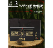 Подарочный набор листового китайского чая Шу пуэр в мандарине, черный, 160 г