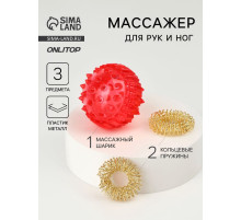 Массажёр для рук и ног, d=3.5 см, 2 кольца, красный