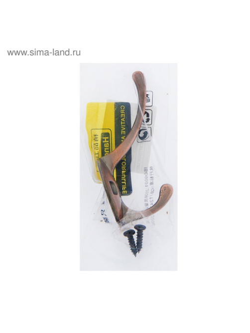 Крючок мебельный ТУНДРА TKd=008, двухрожковый, медь, 4 шт. TMP