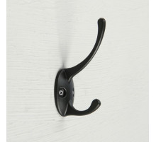 Крючок мебельный ТУНДРА TKD002 LIGHT, двухрожковый, черный, 4 шт.