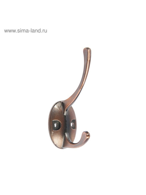 Крючок мебельный ТУНДРА TKd=008, двухрожковый, медь, 4 шт. TMP