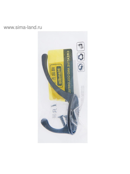 Крючок мебельный ТУНДРА TKD002 LIGHT, двухрожковый, черный, 4 шт.