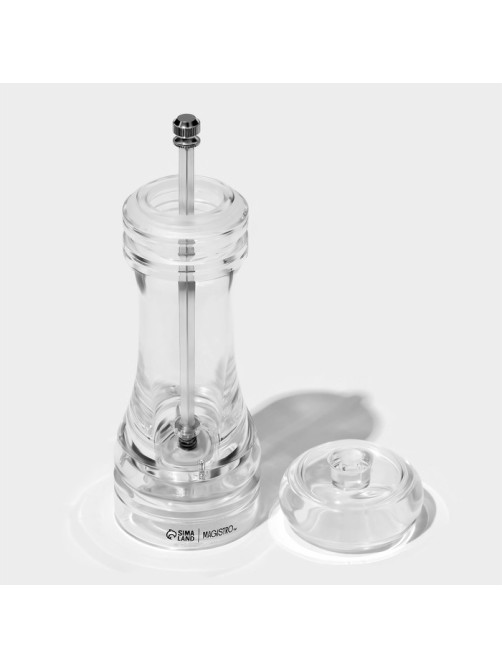 Мельница для специй Magistro Glace, 18.5 см, 75 мл, керамический механизм, акрил, прозрачная