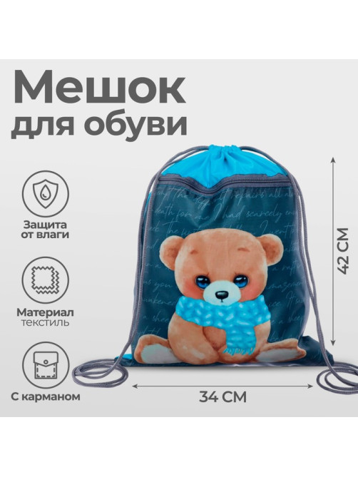 Мешок для обуви «Мишка» (с карманом) 42×34 см