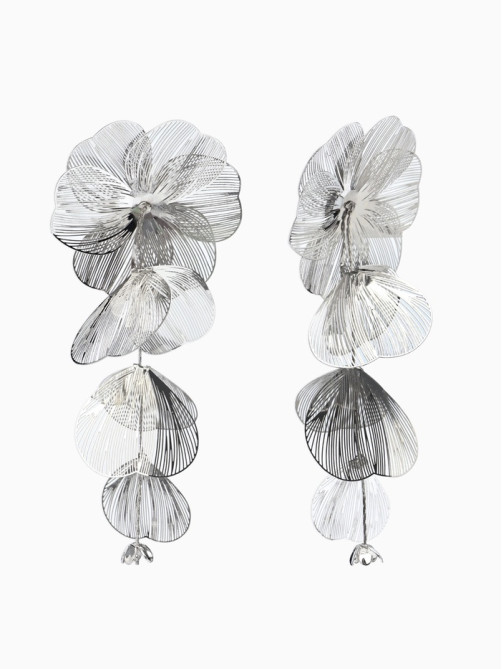 Серьги висячие «Цветок», каталея, цвет серебро, 10 см
