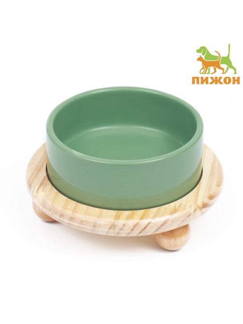 Миска, 300 мл, 13×5 см, на подставке, керамика, серо-зелёная