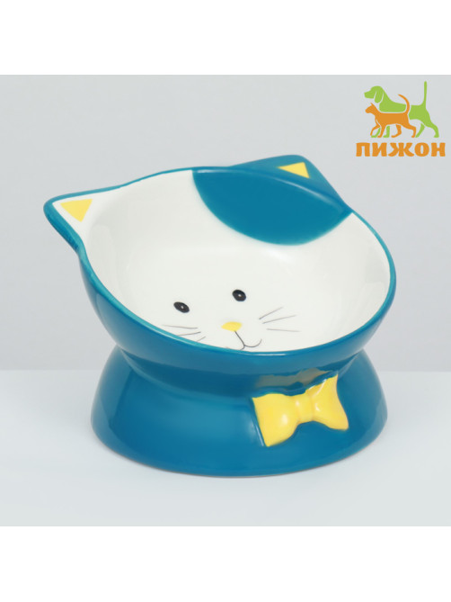 Миска «Киса», 200 мл, 13×12×8 см, на подставке-лапках, голубая