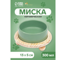 Миска, 300 мл, 13×5 см, на подставке, керамика, серо-зелёная