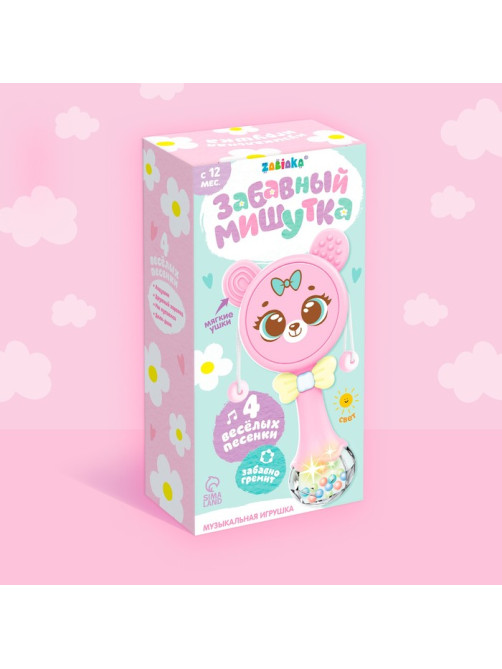 Музыкальная игрушка ZABIAKA «Забавный мишутка», световые и звуковые эффекты, розовая