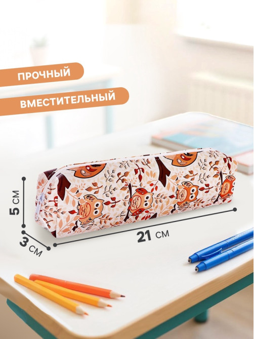 Пенал школьный Calligrata «Совы», на молнии, 1 отделение, с принтом, МИКС