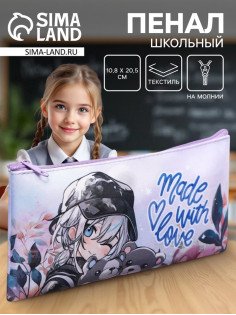 Пенал школьный, текстиль, плоский, 10.8×20.5 см «Аниме»