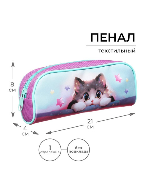 Пенал школьный, текстиль, 8×21×4 см«Кот корея»