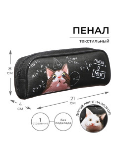 Пенал школьный, текстиль, 8×21×4 см «Умный кот»