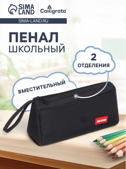 Пенал школьный на молнии Calligrata «Классика», 2 отделения, чёрный