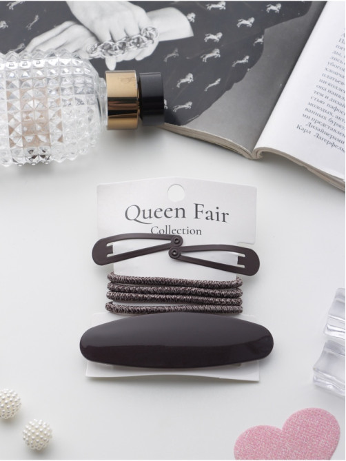 Набор для волос QF «Авиталь», 4 резинки 6.5 см, заколка - автомат 9 см, 2 заколки 4.5 см, коричневый