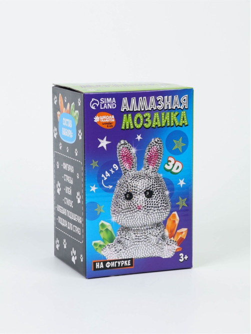Алмазная мозаика на фигурке для детей «Милый зайчик», полное заполнение