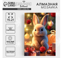 Алмазная мозаика на новый год с частичным заполнением на холсте «Зайчик», 15×21 см, набор для творчества