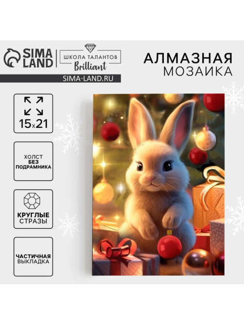 Алмазная мозаика на новый год с частичным заполнением на холсте «Зайчик», 15×21 см, набор для творчества