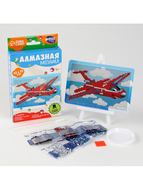 Алмазная мозаика с частичным заполнением на подставке для детей «Самолет», 10×15 см, набор для творчества