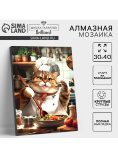 Алмазная мозаика с полным заполнением на холсте с подрамником «Толстенький повар», 30×40 см