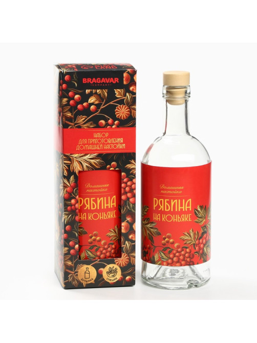 Подарочный набор для приготовления настойки «Рябина на коньяке», набор трав и специй 74 г, бутылка 500 мл., инструкция