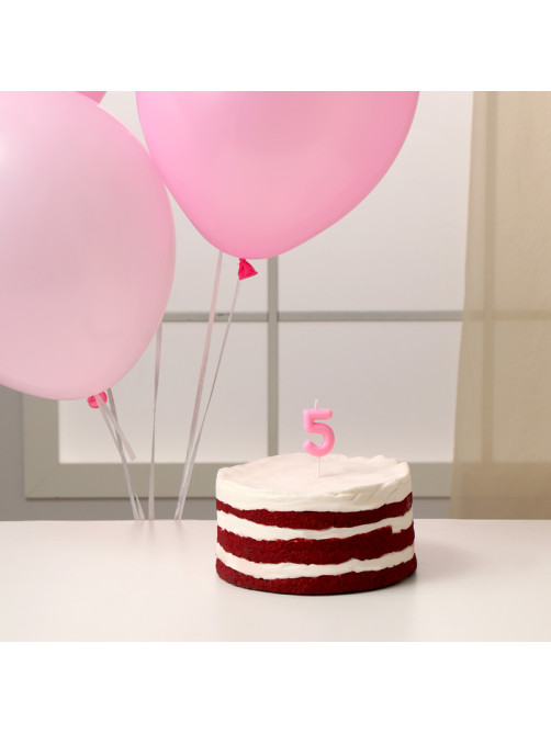 Свеча для торта, цифра 5 + воздушные шары, 5 шт., розовый