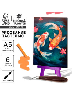 Рисование пастелью с мольбертом «Карпы в реке»