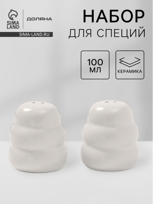 Набор для специй Доляна «Зефир», солонка, перечница, 100 мл, керамика, белый