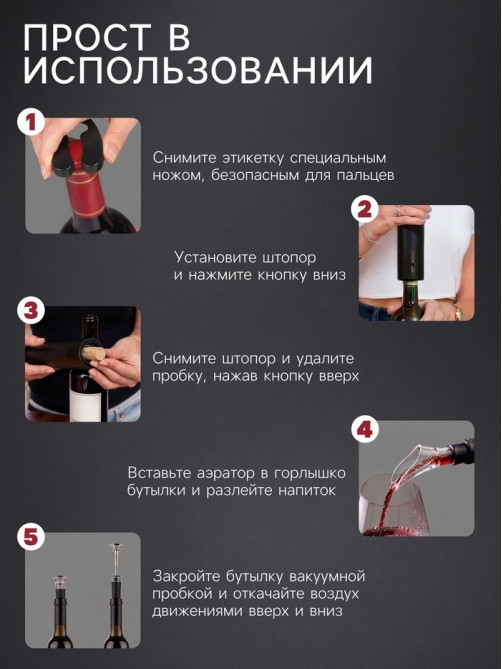 Набор сомелье Luazon LSH-08, 25 Вт, АКБ, аэратор, пробка, резак для фольги