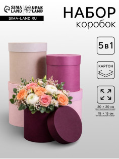 Набор круглых коробок 5 в 1« Лаванда», 20×20 - 15×15