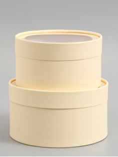 Набор подарочных коробок 2 в 1 круглых, сливочная, с окном, 21×11 - 18×10 см