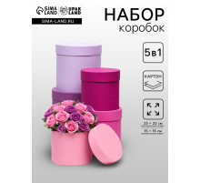 Набор шляпных коробок 5 в 1, сиреневый, 23×23-15×15 см