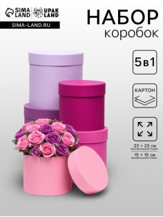 Набор шляпных коробок 5 в 1, сиреневый, 23×23-15×15 см