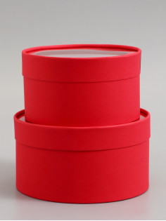 Набор подарочных коробок 2 в 1 круглых, красная, с окном, 21×11 - 18×10 см